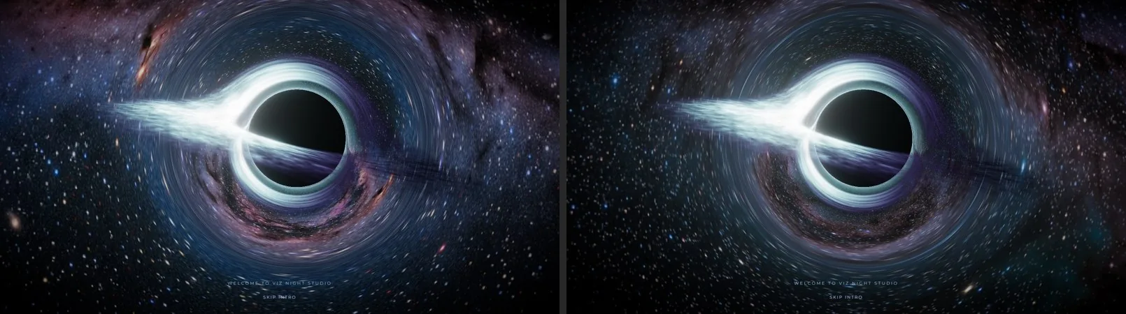 The same A/B on the landing page, where the black hole bends the sky.